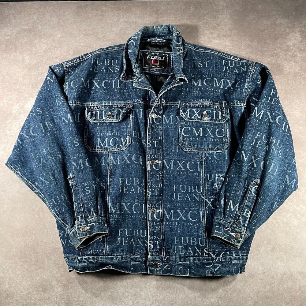 90s Y2K FUBU MCMXCII Lil Wayne Hip Hop Denim Jacket 2XL Rap